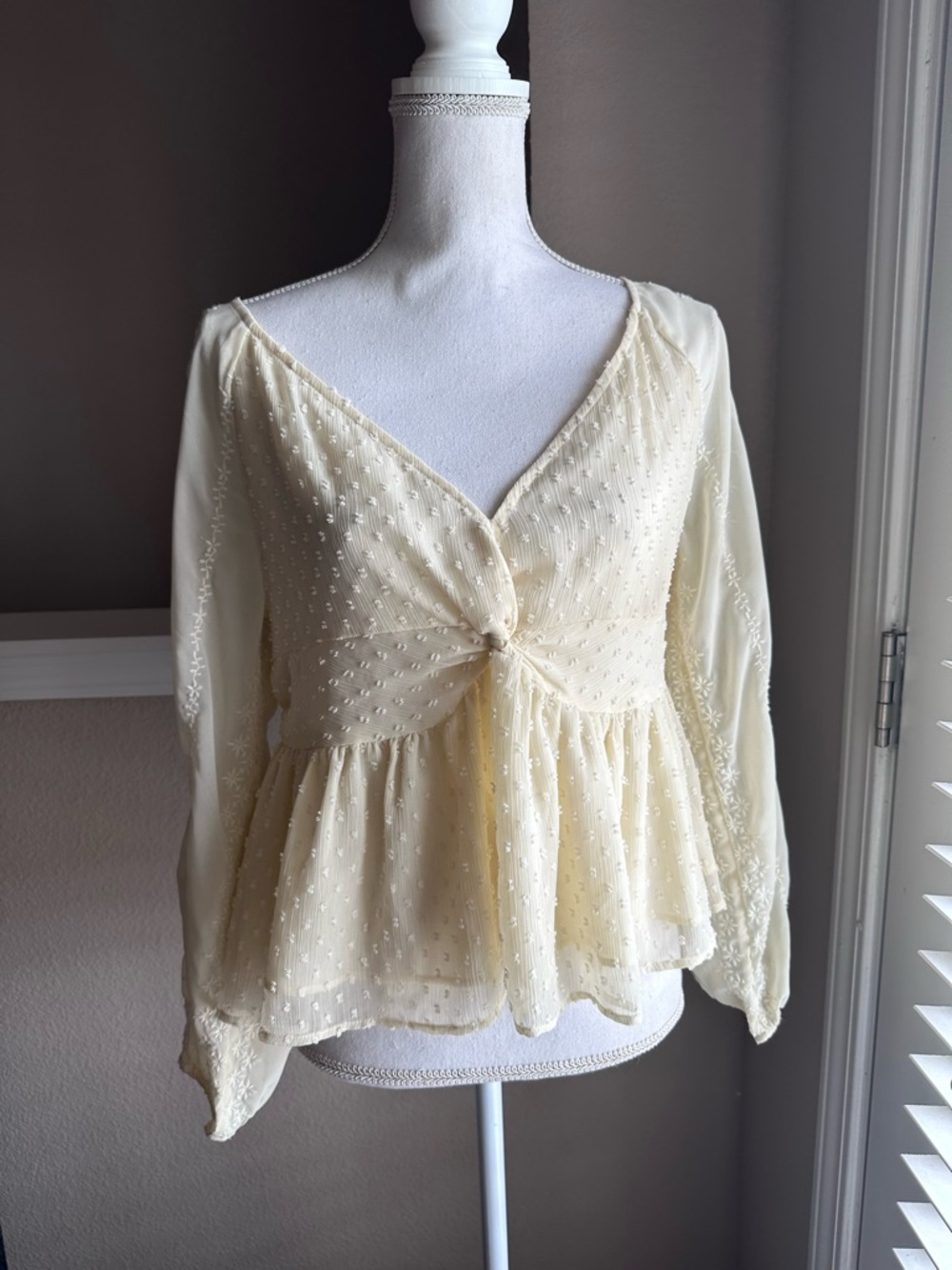 American Eagle Outfitters Knot-Front Peplum Blouse